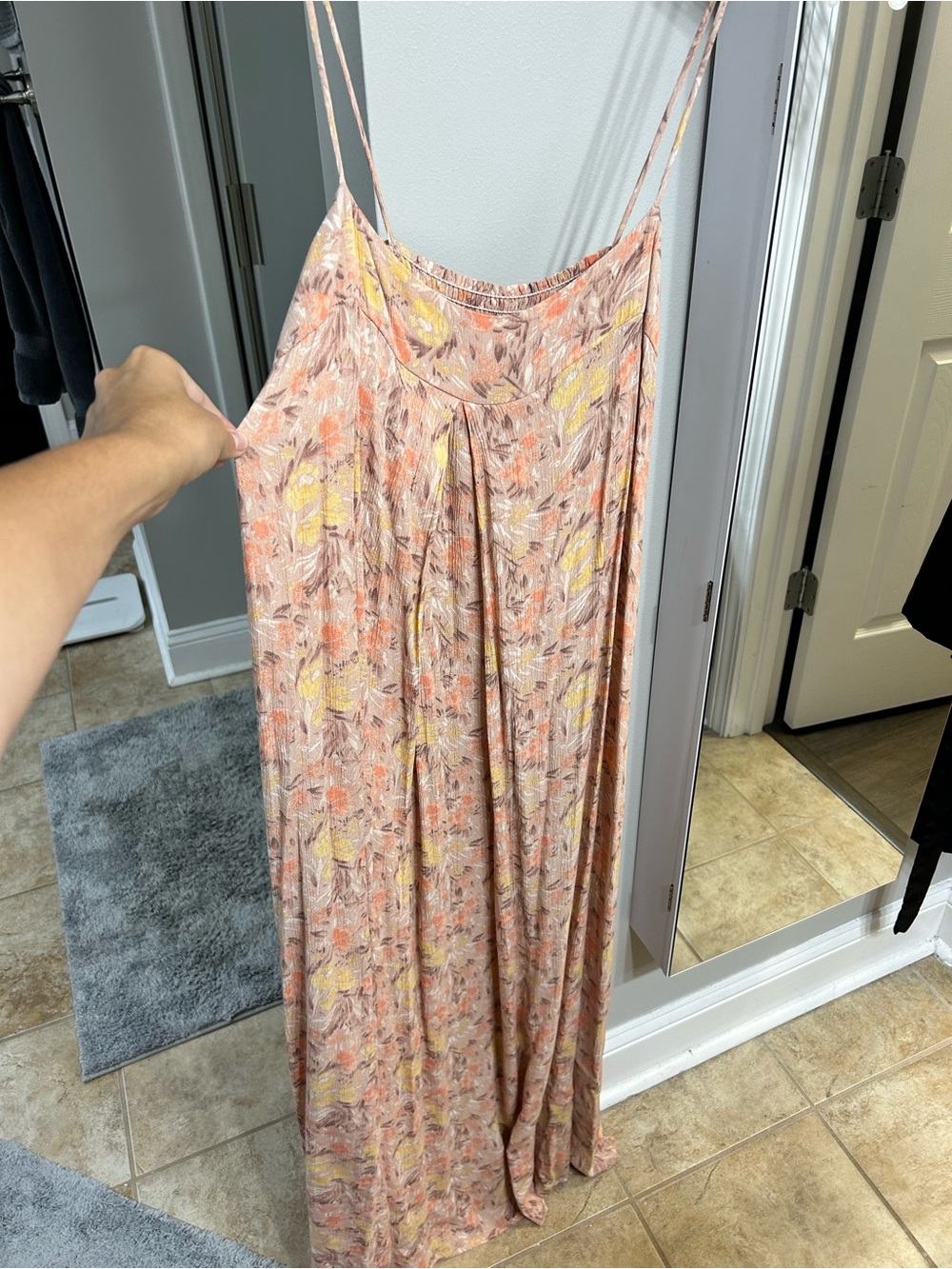 Final Touch Peach Floral Spaghetti Strap Dress with Yellow Accents